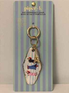 NWT piper•k Eiffel Tower Dachshund Bag Charm & Key Chain - Gold & Multi